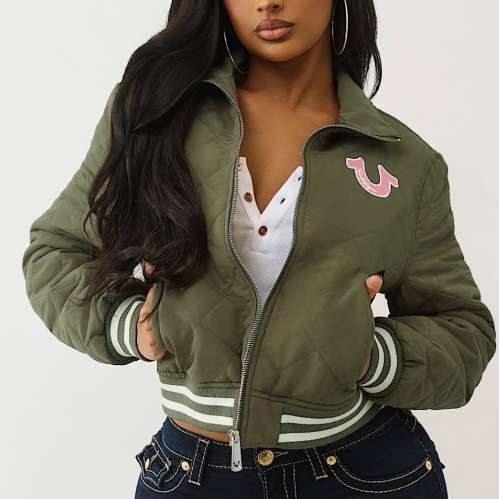 True Religion Olive Bomber Jacket